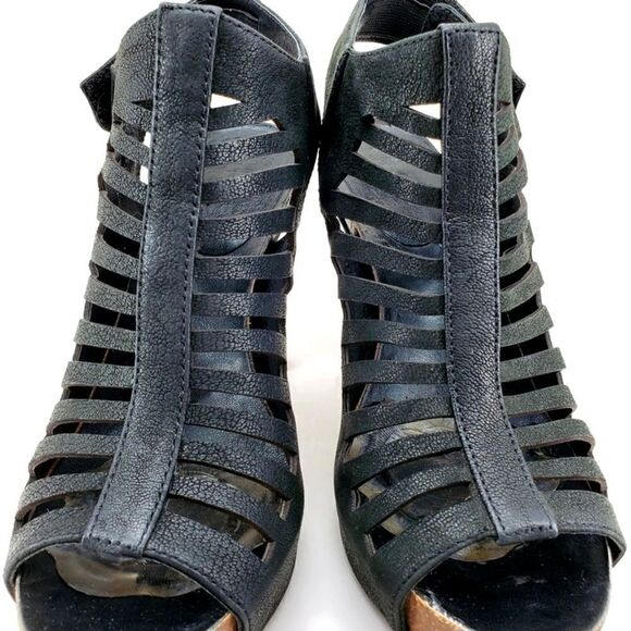 Vince Camuto Black Nubuck Leather Caged Open-Toe Sling-Back High Heel Sandals - Picture 7 of 15